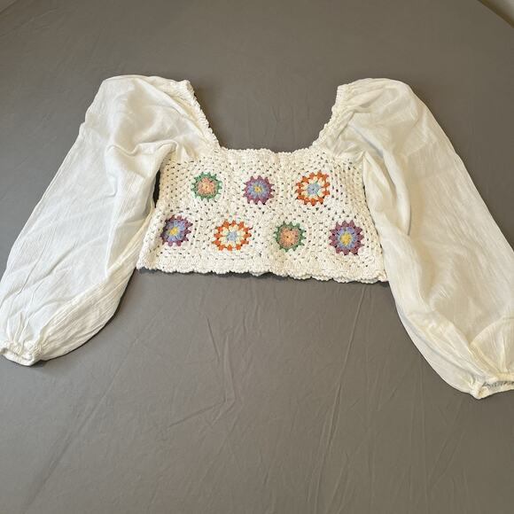 Aerie Womens Crochet Vacay Top Medium Boho Granny Square Festival 70s Hippie - Picture 5 of 10